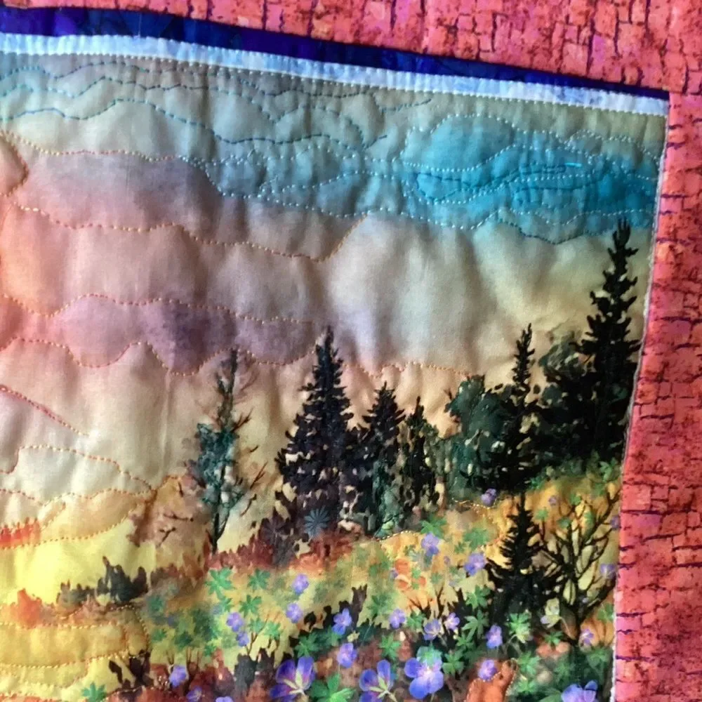 NWT. Hand Crafted Colorful Landscape Quilted Wall Hanging